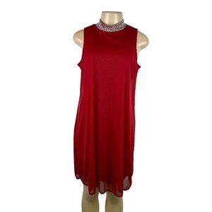 Annalee + Hope Womens Red Sleeveless Beaded Neckline Dress Size M